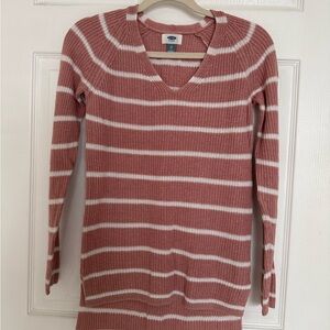 Old Navy V-Neck Sweater - Pink and White Stripes